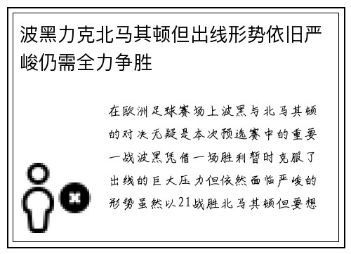 波黑力克北马其顿但出线形势依旧严峻仍需全力争胜