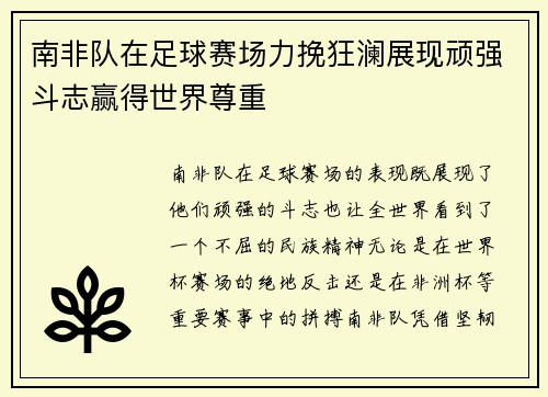 南非队在足球赛场力挽狂澜展现顽强斗志赢得世界尊重